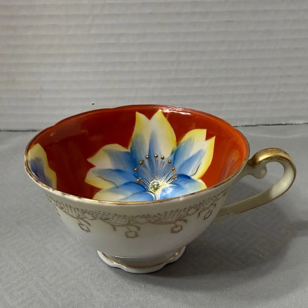 Vintage Handpainted Floral Teacup & Saucer  Porcelain Gold Detail Occupied Japan